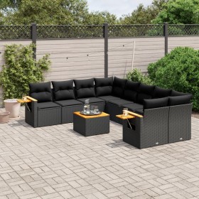 Set Divani da Giardino 9 pz con Cuscini Nero in Polyrattan