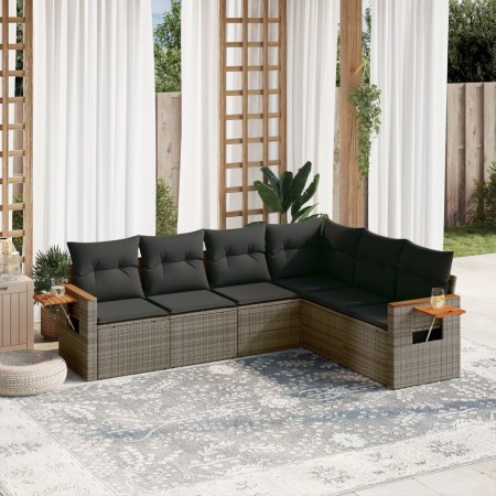 Set Divano da Giardino 6 pz con Cuscini Grigio in Polyrattan