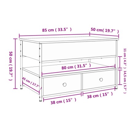 Tavolino Salotto Rovere Fumo 85x50x50 cm Multistrato e Metallo