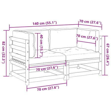 Set Divani da Giardino 2pz con Cuscini Legno Impregnato di Pino