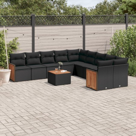 Set Divani da Giardino 11 pz con Cuscini in Polyrattan Nero