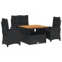 Set da Pranzo da Giardino 4 pz con Cuscini Nero in Polyrattan