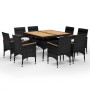 Set da Pranzo da Giardino 9 pz Polyrattan e Legno Massello Nero