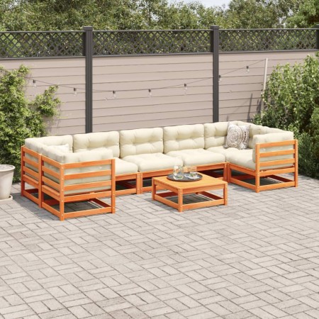 Set Divani da Giardino 8 pz Marrone Cera Legno Massello Pino