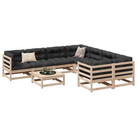 Set Divani da Giardino 9 pz con Cuscini Legno Massello di Pino