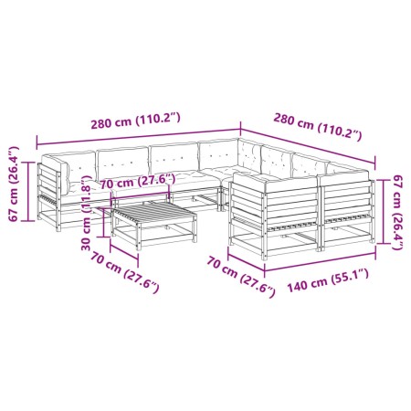 Set Divani da Giardino 9 pz con Cuscini Legno Massello di Pino