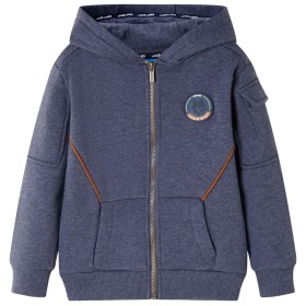 Felpa con Cappuccio e Cerniera per Bambini Blu Scuro Mélange 116