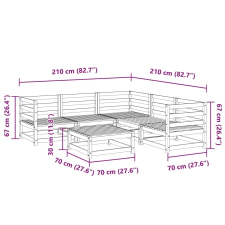 Set Divani da Giardino 6 pz in Legno Massello Abete Douglas