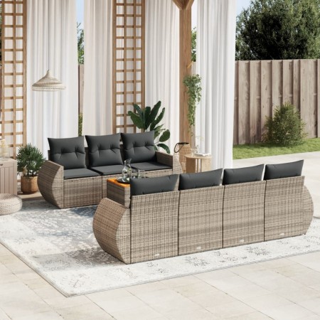 Set Divano da Giardino 8 pz con Cuscini Grigio in Polyrattan