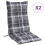 Cuscini Sedia Schienale Alto 2 pz Quadri Grigio Tessuto Oxford