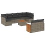 Set Divano da Giardino 10 pz con Cuscini Grigio in Polyrattan