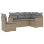 Set Divano da Giardino 5 pz con Cuscini Beige Misto Polyrattan