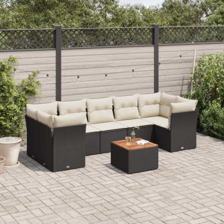 Set Divani da Giardino con Cuscini 8 pz Nero in Polyrattan