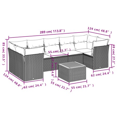 Set Divani da Giardino con Cuscini 8 pz Nero in Polyrattan