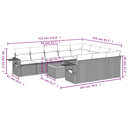 Set Divani da Giardino 11 pz con Cuscini in Polyrattan Grigio