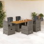 Set da Pranzo da Giardino 7 pz con Cuscini in Polyrattan Grigio