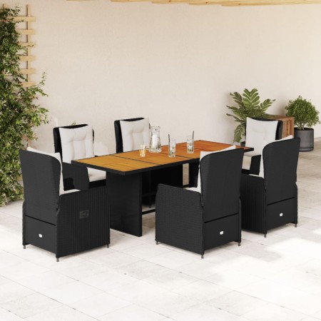 Set da Pranzo da Giardino 7 pz Nero con Cuscini in Polyrattan