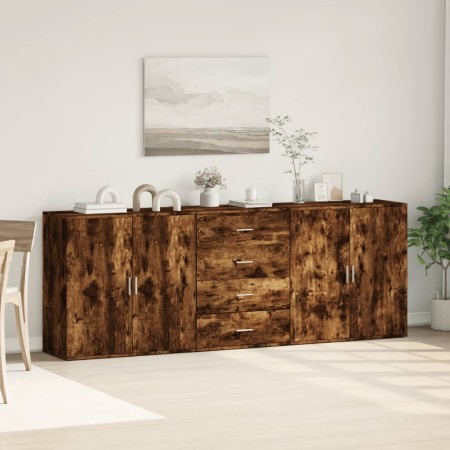 Credenze 3 pz Rovere Fumo in Legno Multistrato