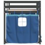 Letto a Castello con Tende Blu 90x200cm Massello Pino