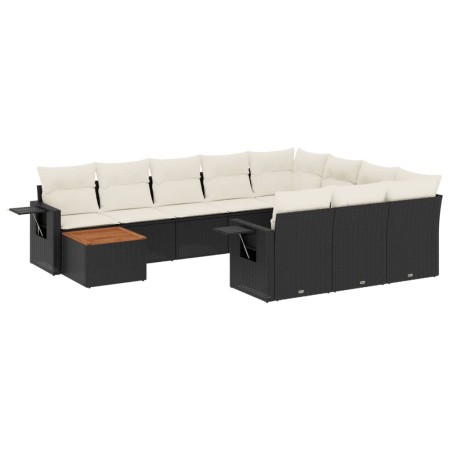 Set Divani da Giardino 11 pz con Cuscini in Polyrattan Nero