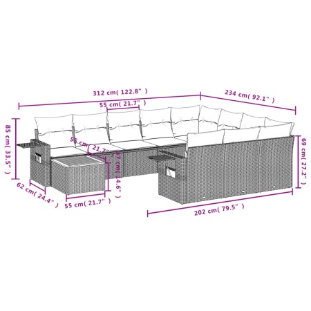 Set Divani da Giardino 11 pz con Cuscini in Polyrattan Nero