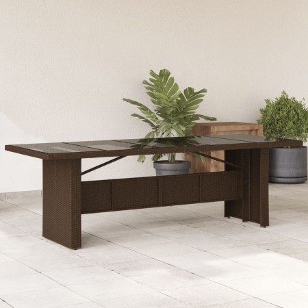 Tavolo Giardino Piano in Vetro Marrone 240x90x75 cm Polyrattan