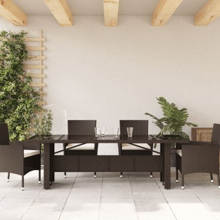 Tavolo Giardino Piano in Vetro Marrone 240x90x75 cm Polyrattan