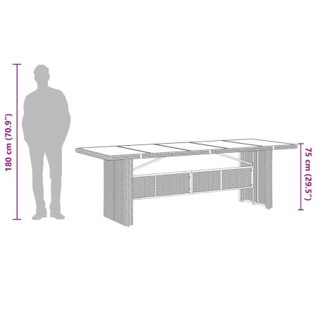 Tavolo Giardino Piano in Vetro Marrone 240x90x75 cm Polyrattan