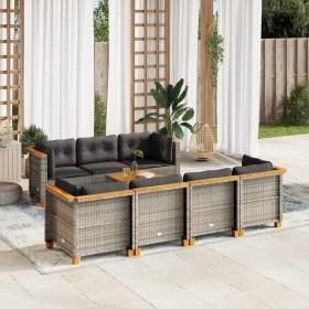 Set Divano da Giardino 8 pz con Cuscini Grigio in Polyrattan