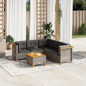 Set Divano da Giardino 6 pz con Cuscini Grigio in Polyrattan