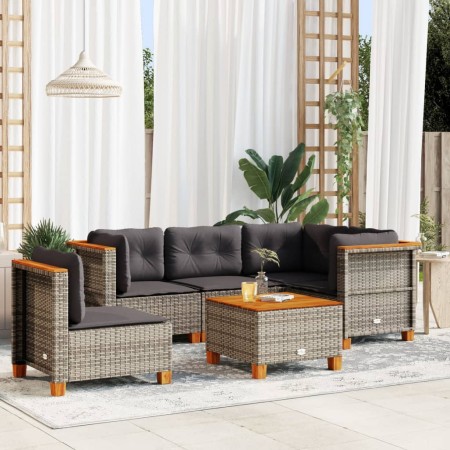 Set Divano da Giardino 6 pz con Cuscini Grigio in Polyrattan