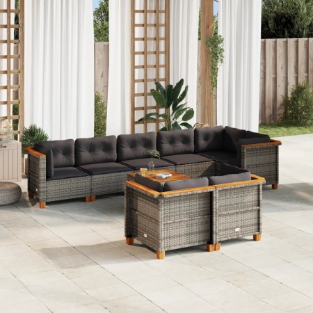 Set Divano da Giardino 9 pz con Cuscini Grigio in Polyrattan