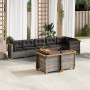 Set Divano da Giardino 9 pz con Cuscini Grigio in Polyrattan