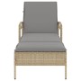 Lettino Prendisole con Cuscino Beige 63x200x81 cm in Polyrattan