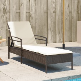 Lettino Prendisole con Cuscino Marrone 63x200x81 cm Polyrattan