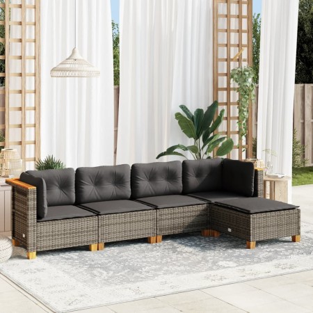 Set Divano da Giardino 5 pz con Cuscini Grigio in Polyrattan