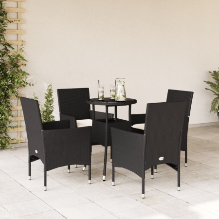 Set da Pranzo da Giardino con Cuscini 5 pz Polyrattan e Vetro