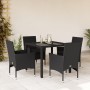 Set da Pranzo da Giardino con Cuscini 5 pz Polyrattan e Vetro