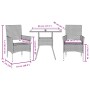 Set Pranzo da Giardino 3 pz con Cuscini Nero Polyrattan Acacia