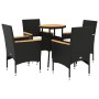 Set Pranzo da Giardino 5 pz con Cuscini Nero Polyrattan Acacia