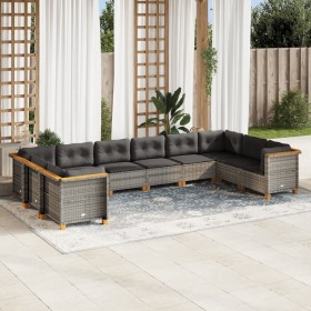 Set Divano da Giardino 10 pz con Cuscini Grigio in Polyrattan