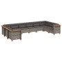 Set Divano da Giardino 10 pz con Cuscini Grigio in Polyrattan