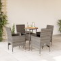 Set Pranzo Giardino 5 pz con Cuscini Grigio Polyrattan Acacia