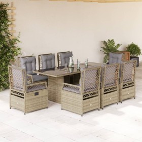 Set da Pranzo da Giardino 9 pz con Cuscini Beige in Polyrattan