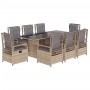 Set da Pranzo da Giardino 9 pz con Cuscini Beige in Polyrattan