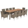 Set da Pranzo da Giardino 11pz con Cuscini Polyrattan Acacia