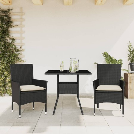 Set da Pranzo da Giardino 3 pz con Cuscini Polyrattan e Vetro