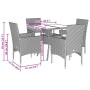 Set da Pranzo da Giardino con Cuscini 5 pz Polyrattan e Vetro