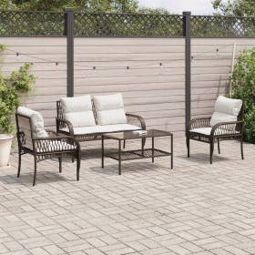 Set Divano da Giardino 4 pz con Cuscini Marrone in Polyrattan