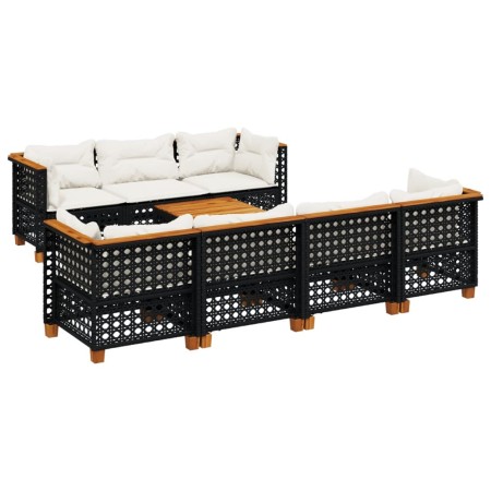 Set Divani da Giardino con Cuscini 8 pz Nero in Polyrattan